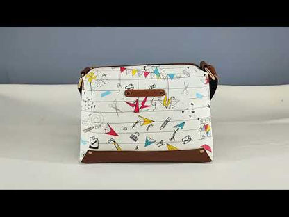Origami Printed Faux Leather Box Sling Bag White