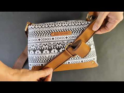 Music Border Printed Canvas Box Sling Bag  White