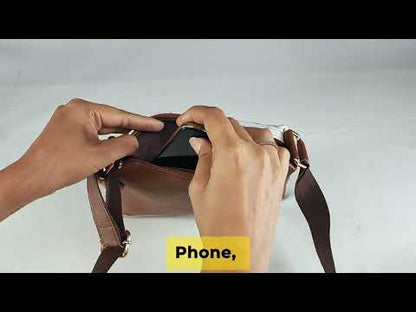 Music Border Printed Faux Leather Box Sling Bag Black