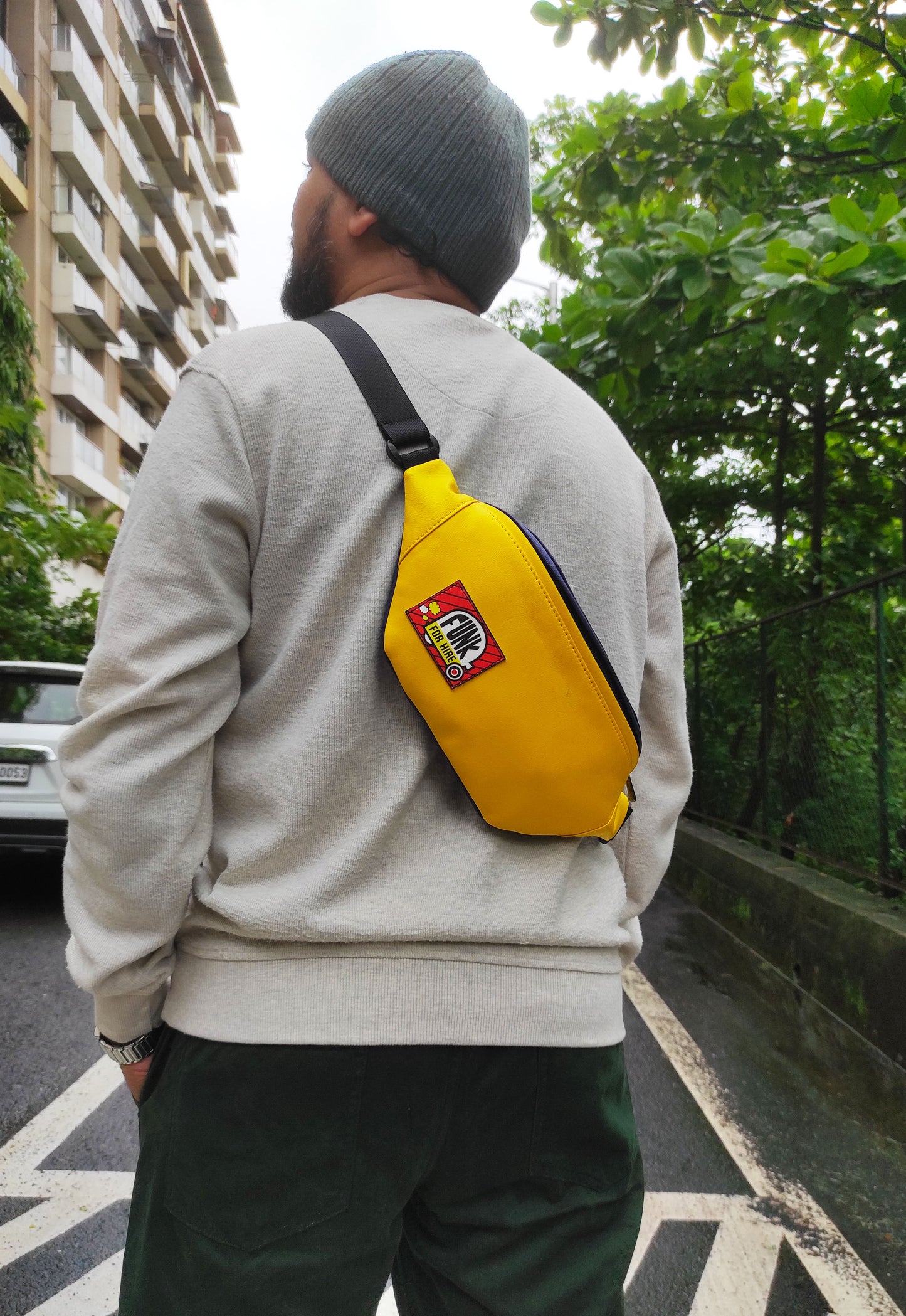 Yellow and Navy Fanny Pack / Chest Bag