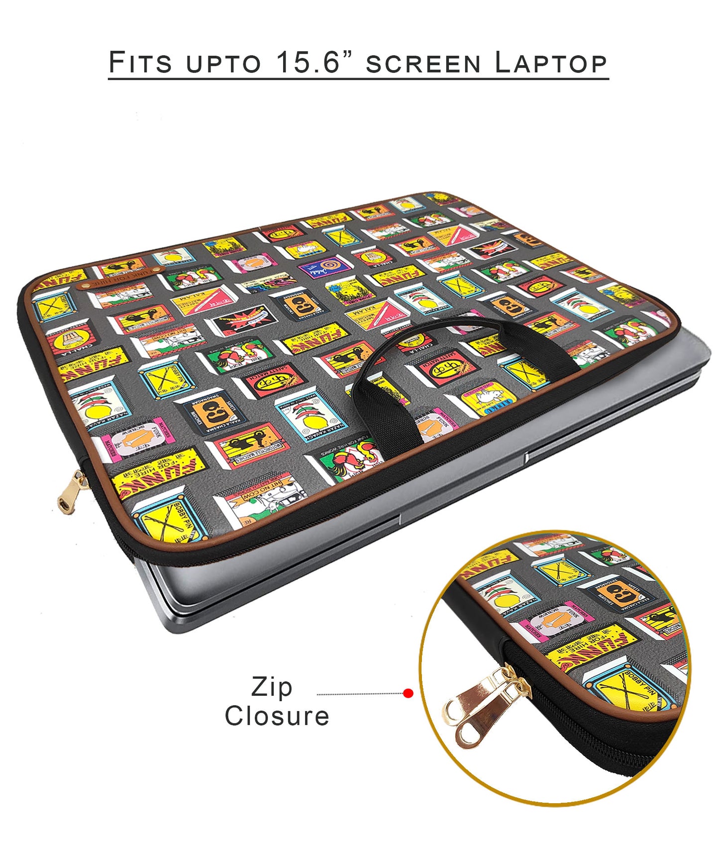 Combo Offers : Match Collage Laptop Grey Sleeve & Matchstick Card Black Wallet