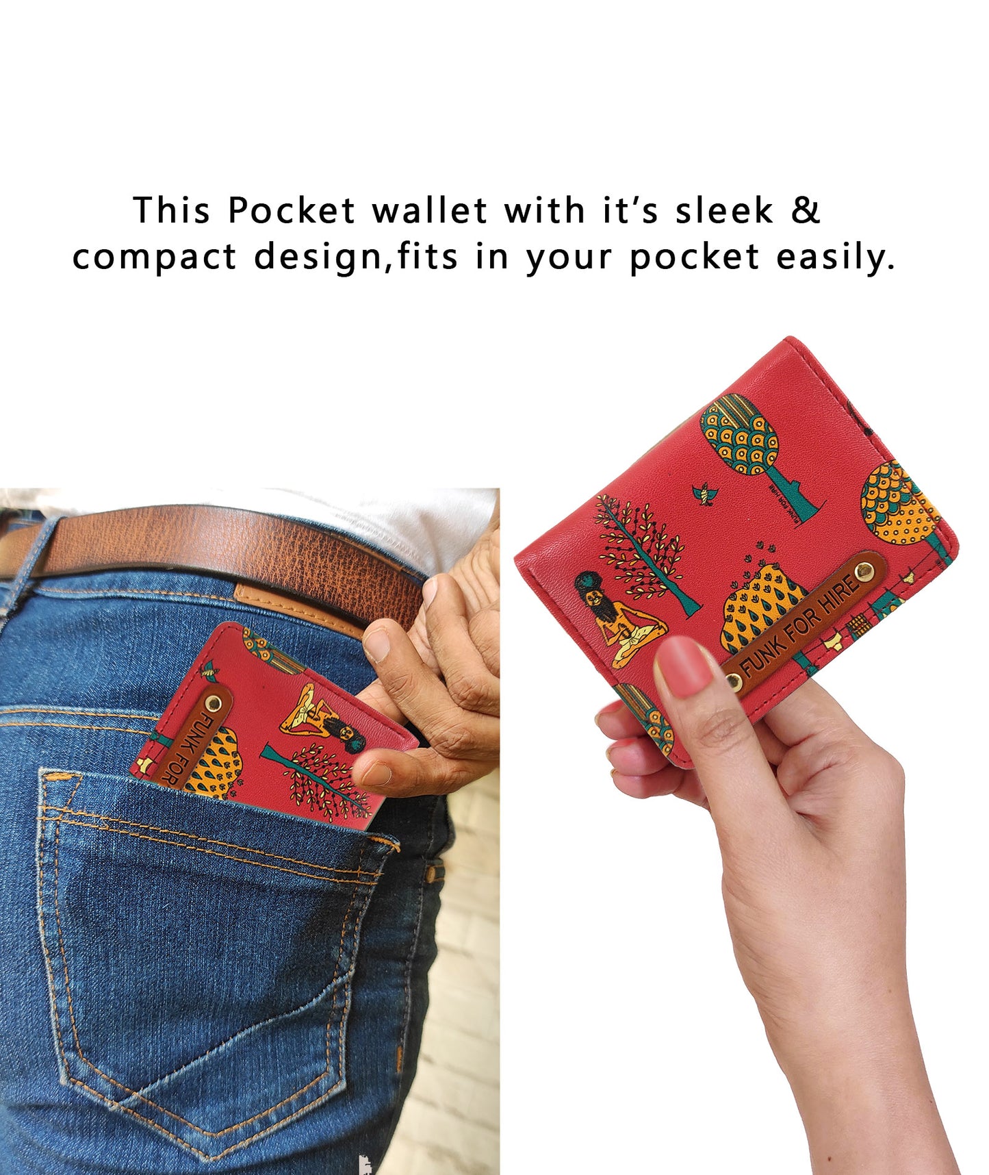Tree Printed Red Pocket Wallet