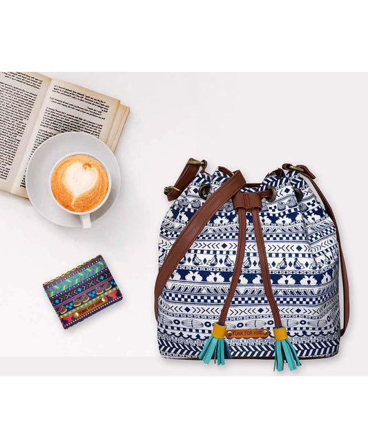 Combo Offers : Music Border Drawstring Bag & Pocket Multicolour Wallet