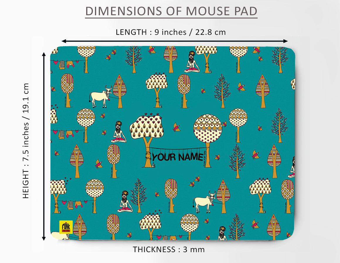 Personalized Tree Printed Teal Anti-slip Mouse Pad