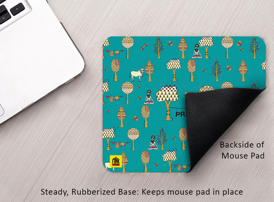 Personalized Tree Printed Teal Anti-slip Mouse Pad