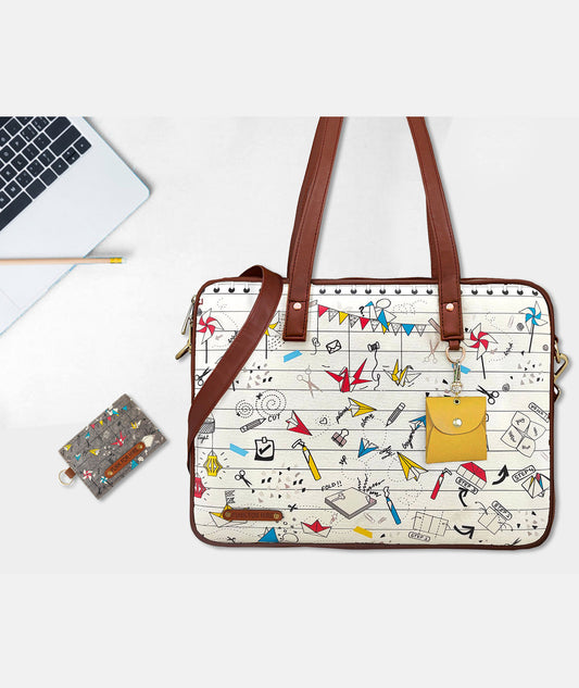 Combo Offers : Origami Laptop White Handbag & Card Grey Wallet